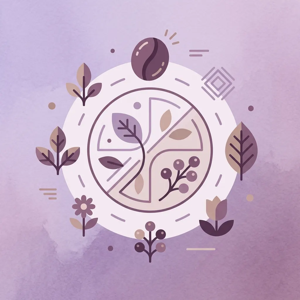 Illustration von Kaffeebohne, grünem Blatt und Pflanzensymbolen für Chrom Stoffwechsel Nährstoffe